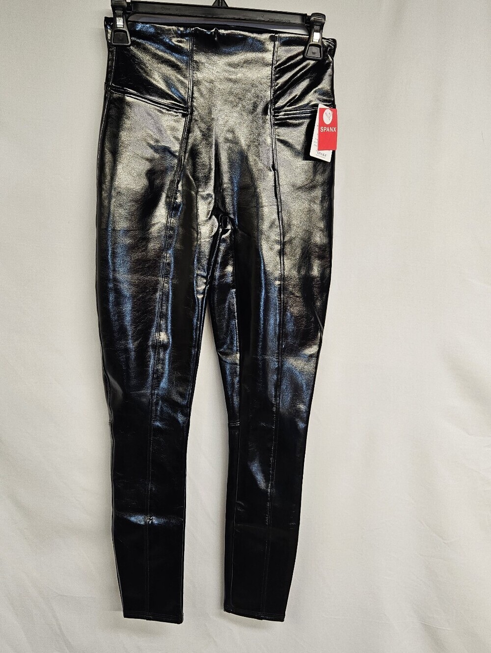 Spanx Women's Black Faux Patent Leather High Rise Ankle Leggings Petite  Small